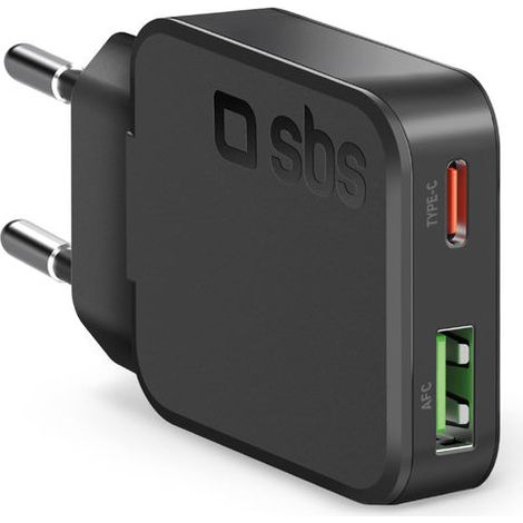 SBS Slim 30W PD USB-C USB-A Schwarzes Wandladegerät (TETRGANUSBTC30SLIM) (1/2)