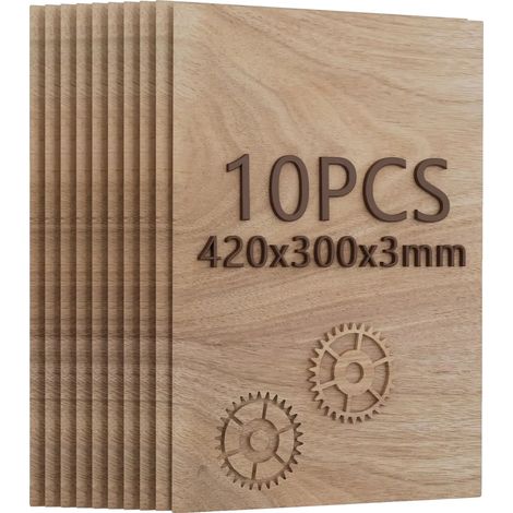 Contrachapado de nogal, 3 mm de grosor, tamaño A3 (420 x 300 mm), 10 láminas, apto para corte láser, acabado liso. (1/5)