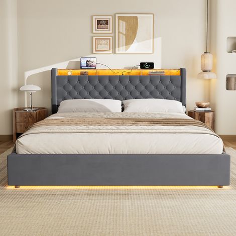 Cama tapizada 180x200 cm con cabecero y almacenamiento HAVRYA (1/5)