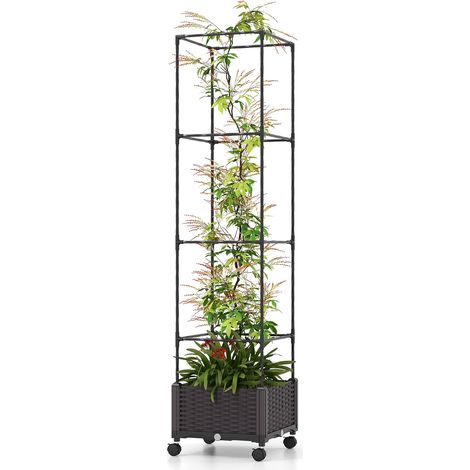 Goplus – Jardinière avec treillis réglable pour plantes grimpantes – Système d'arrosage automatique – 4 hauteurs 170/130/90/50 cm – Cadre en métal plastifié (1/5)