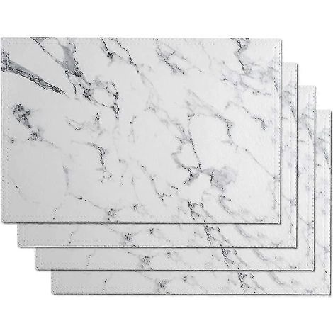 Sets de table effet marbre, imperméables, lot de 4, en similicuir, décor marbre pour table de cuisine, faciles à nettoyer, en PVC blanc. (1/5)