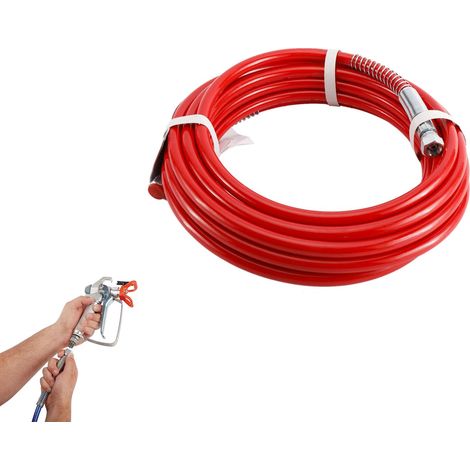 Tuyau de pulvérisation de peinture sans air de 8 m - Tuyau flexible universel haute pression pour pistolet pulvérisateur d'eau, fil de laiton renforcé tressé rouge (1/5)