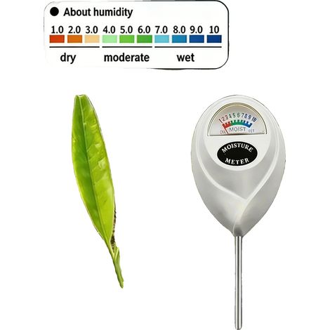 Higrómetro de suelo, material plástico, longitud de sonda de 10 cm, apto para plantas de interior y exterior, precisión de medición ±1, pantalla analógica. (1/5)
