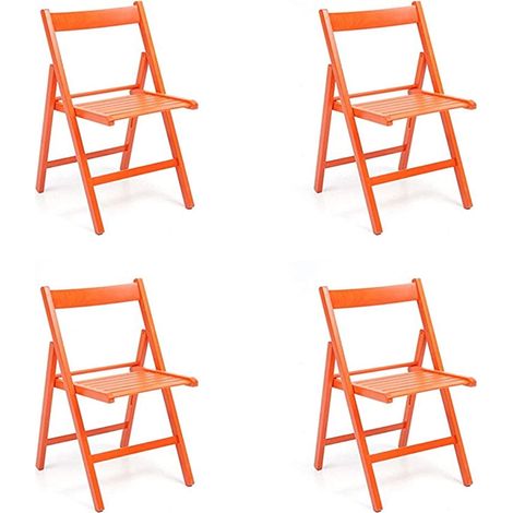 Sedia pieghevole salvaspazio in legno lusso colorata ARANCIO SET DA 4 (1/2)