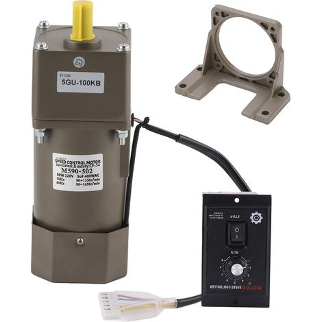 Moteur électrique monophasé 220V 90W à engrenages, vitesse réglable, réducteur, axe 100K, usage industriel, haute précision, faible bruit. (1/5)