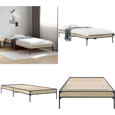 Bettgestell Sonoma-Eiche 100x200 cm Holzwerkstoff und Metall - Holzbettfassungen - Bettrahmen - Doppelbett - Einzelbett - Sonoma Eichenfarben - Home & Living (1/5)