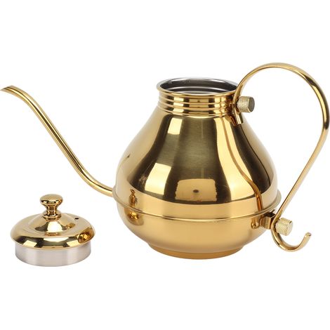 Cafetière/théière en acier inoxydable doré à col fin, idéale pour le thé Kung Fu à la maison. (1/5)