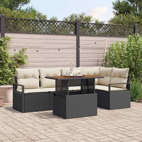 vidaXL Set da Pranzo per Giardino con cuscino 6 pcs Nero e Crema (1/5)