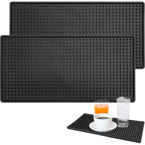 2 Pièces Egouttoir Silicone, Silicone Draining Mat, 15cm X 30cm Tapis de Bar, Tapis Cuisine Egouttoir PVC, Tapis de Séchage Vaisselle en Silicone pour Clubs, Cuisines et Restaurants, Tamper Tray (1/5)