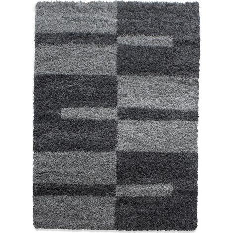 Tapis poils longs shaggy 160x230 gris clair et gris foncé tissé rectangle