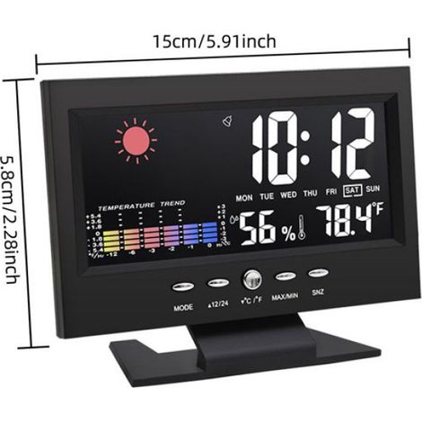 Station météo sans fil, horloge météo numérique couleur avec capteur extérieur, Date, température, humidité, réveil (1/5)