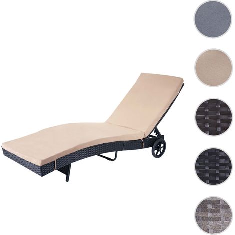 Chaise longue HWC-D80 en polyrotin gris, coussin gris foncé (1/5)