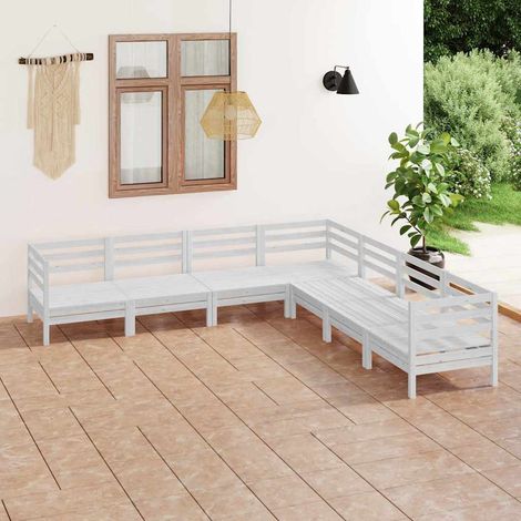 Salon de jardin 7 pcs Ensemble Table et Chaise de Jardin - Bois de pin massif Blanc BV145619 - BonneVie (1/5)