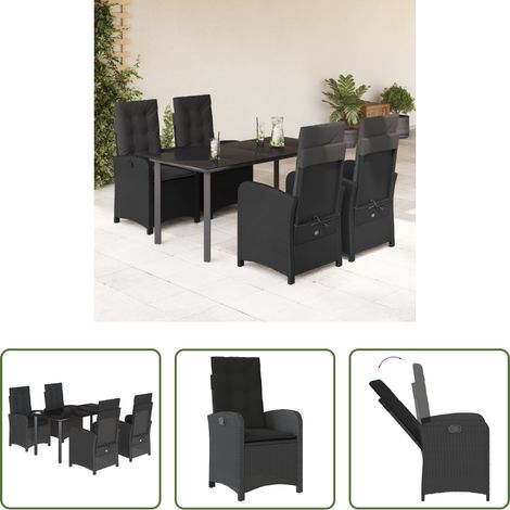 vidaXL Gartenessgruppe - 5-tlg. Garten-Essgruppe mit Kissen Schwarz Poly Rattan (1/5)