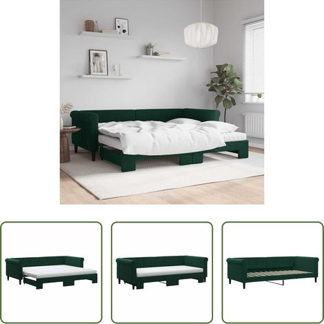 vidaXL Sofa-Bett - Tagesbett Ausziehbar mit Matratzen Dunkelgrün 90x200 cm Samt (1/5)