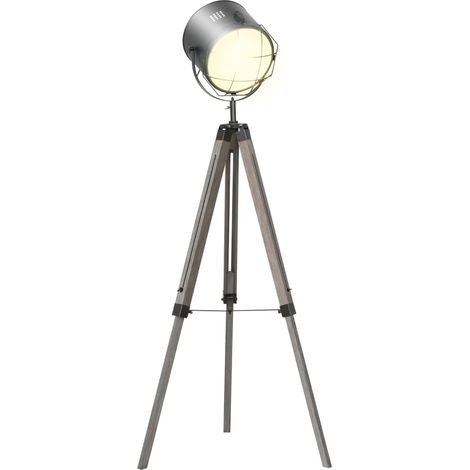 Floor Lamp with Adjustable Tripod for Living Room Bedroom, Vintage Spotlight Reading Lamp with Wood Legs, 115-155cm, Grey (1/4)