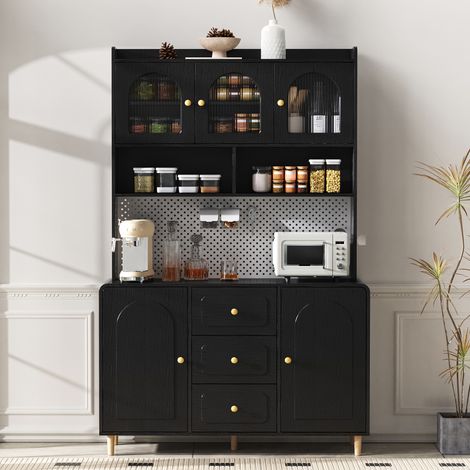 Placard haut plaques perforées pieds bois massif armoire bar rangement cabinet buffet cuisine tiroirs adapté cuisine salle à manger