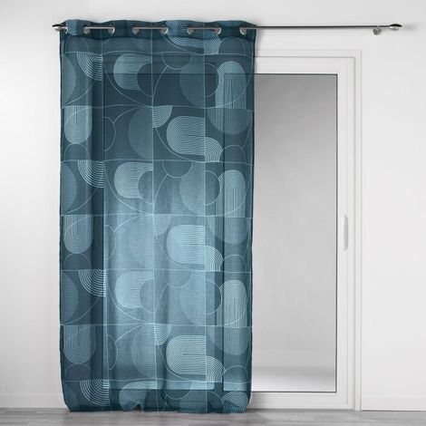 Voilage a oeillets 140 x 280 cm voile sablé imprimé Esquisse Bleu (1/3)