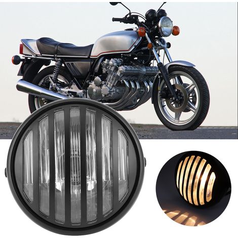 Phare rond de moto 7 pouces avec grille et lentille, ampoule halogène 35 W, style rétro, verre transparent (1/5)