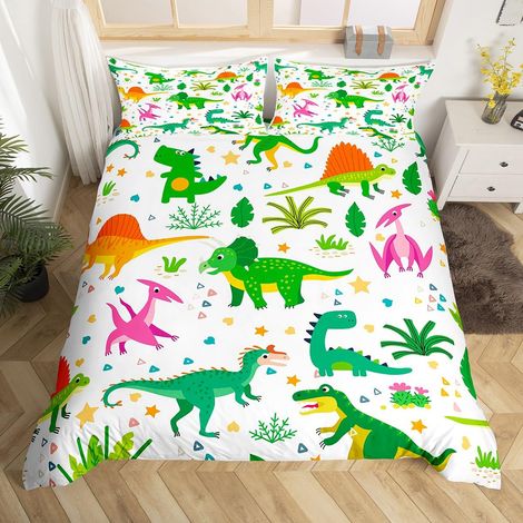 Parure de lit avec housse de couette et 1 taie d'oreiller pour lit simple Motif dinosaures et dinosaures de la jungle (1/5)