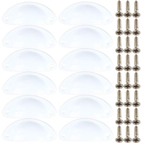 Lot de 12 poignées en forme de coquille en fer avec poignée en demi-cercle avec vis 14 x 3 cm, blanc