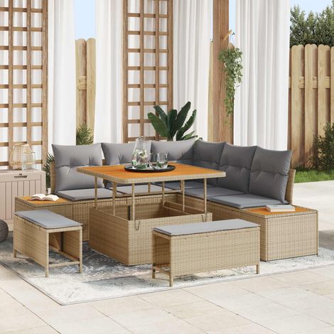 Salon de Jardin 8 Pièces Modulaire en Résine Tressée avec Rangement Beige et Gris Clair - PANGIVO (1/5)