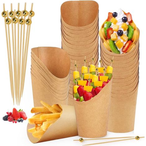 50 vasos de papel Kraft de 355 ml (12 oz) para conos de waffle, papas fritas, fiambres con palitos, snacks de waffle, conos de palomitas de maíz, vasos de papel Kraft para snacks y papas fritas para f (1/5)