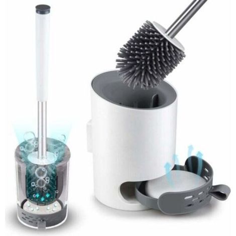 Toilettenbürste mit Wandhalterung, moderne, verbesserte weiße Toilettenbürste, Badezimmer-Toilettenbürsten-Set mit Silikonborsten, Kieselgurmatte und Pinzette (1/5)