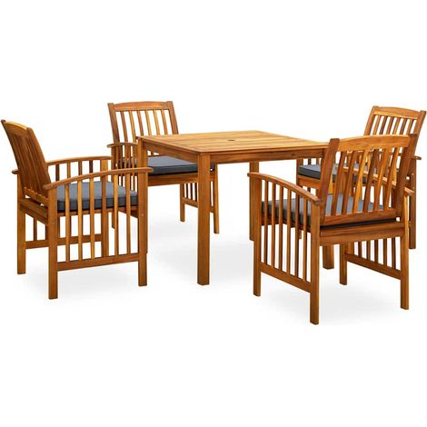 Ensemble à manger de jardin 5 pcs-Salon de jardin avec coussins Acacia solide (1/5)