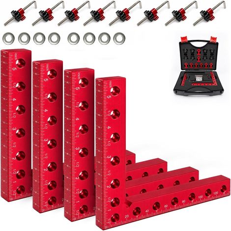 Juego de 4 soportes de aluminio de 90°, 140 mm, para sujetar marcos, herramienta de carpintería DIY Aluminio de alta resistencia, nanoanodizado, resistente a la corrosión, doble cara, 3 caras, 13 ori (1/5)