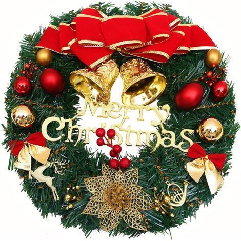 Couronne de Noël 30 cm, Guirlande de Porte avec Boule de Noël Fleur de Noël Bow Berry pour Porte D'entrée, Cheminée et Décoration Murale Intérieur Extérieur- Rouge Vert-ARCAN (1/5)
