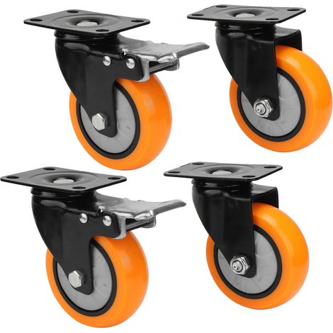 4 Roulettes pivotantes à plateau, roue double billes 250lbs 4 pouces, kit de roues pour chariot et équipement (1/5)