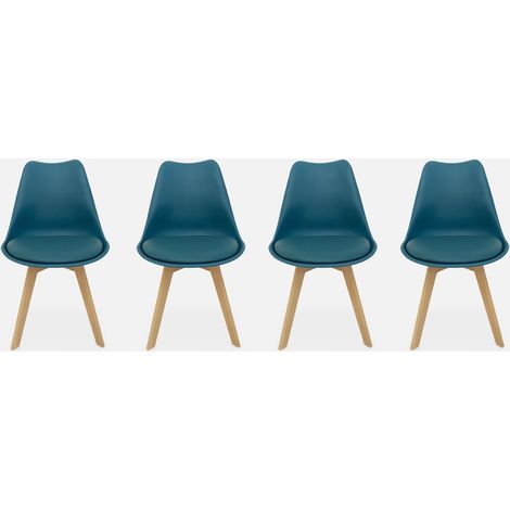 Silla escandinava con patas de madera de haya, set de 4