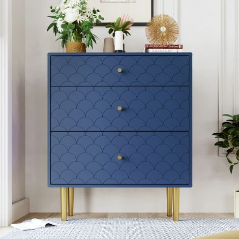 Commode avec 3 Tiroirs, Sideboard Highboard pour Chambre à Coucher & Toutes les Pièces de la Maison,Bleu Marine-H89/B75/T40 cm (1/5)