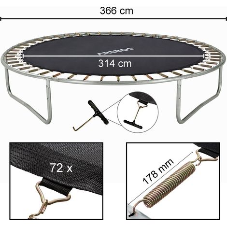 AREBOS Sprungmatte Ø 314 cm für Trampoline mit Ø 366 cm 178 mm Federn 72 Ösen