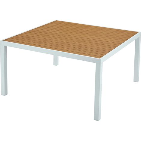 Table à manger de jardin carrée en aluminium L.140 cm - Naturel clair et blanc - MACILA de MYLIA (1/5)