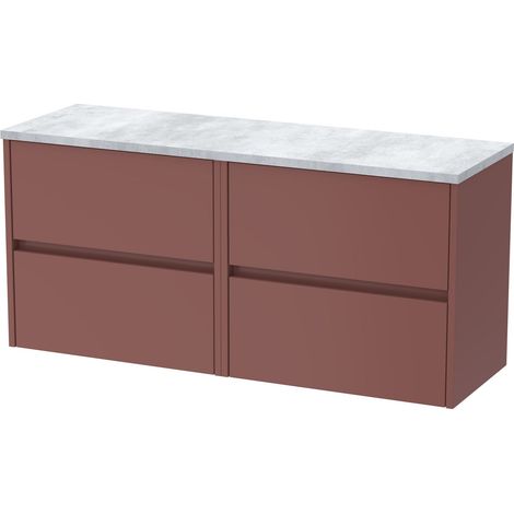 Chartley Contemporary Wall Hung 4 Drawer Vanity Unit with Bellato Grey Laminate Worktop, 1200mm, Smoked Red (1/4)