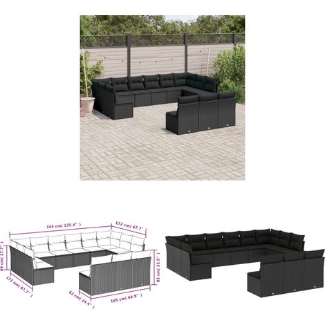13-tlg. Garten-Sofagarnitur mit Kissen Schwarz Poly Rattan - Gartensofas - Outdoor Möbel - Lounge Set - Rattan Sofa - Gartenlounge - Home & Living (1/3)