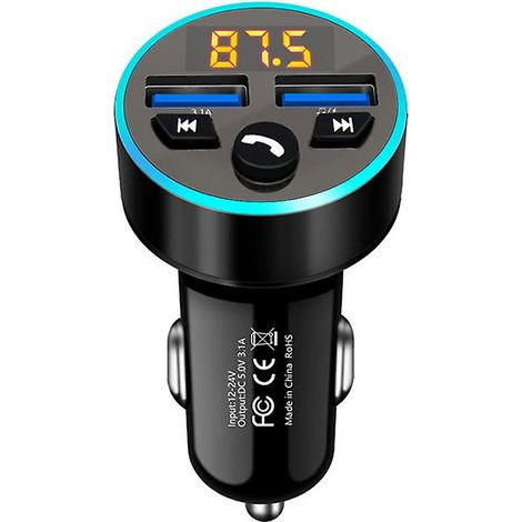 Kit mains libres voiture avec émetteur FM, récepteur audio, lecteur MP3, double port USB 3.1a, charge rapide et Bluetooth 5.0. (1/5)