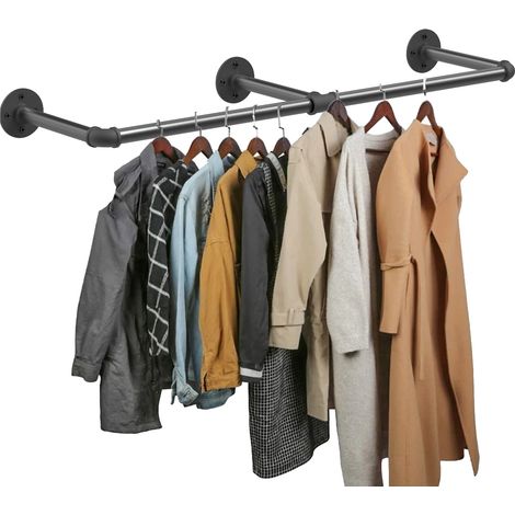Porte-vêtements mural, 70,8 pouces, barre de suspension pour vêtements, Noir (1/2)