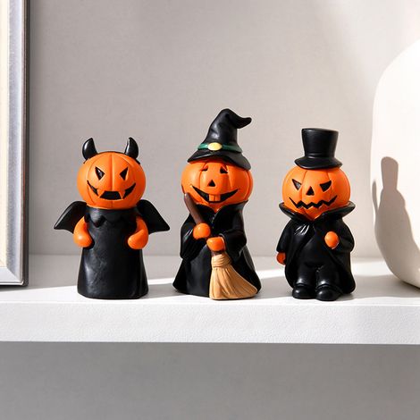 Dämonen-Kürbisfiguren für Halloween, gruselige Heimdekoration, Mini-Harzdekorationen für Herbsttisch, Wohnzimmer oder Badezimmer, niedliche Halloween-Geschenke (3er-Set)