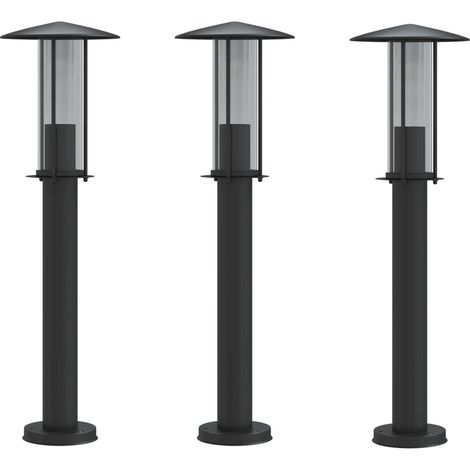 Lámparas de pie para exterior 3 piezas 60 cm acero inoxidable negro 020042551