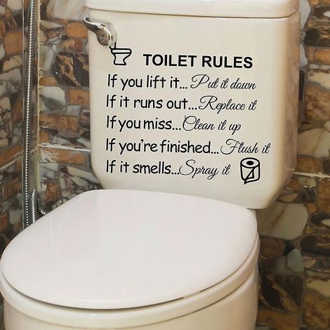 2pcs Autocollants Slogan Anglais Toilet Rules, Sticker Mural Drle Pour Wc, Salle De Bain, Cuisine, Pvc (1/5)