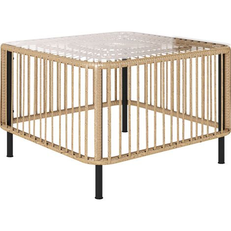 GagaTable de jardin en resine tressee 65x65x43 cm avec plateau en verre (1/5)