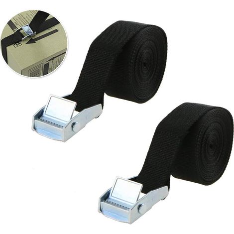 Lot de 2 sangles d'arrimage noires à boucle à came de 2 m pour porte-bagages (1/5)