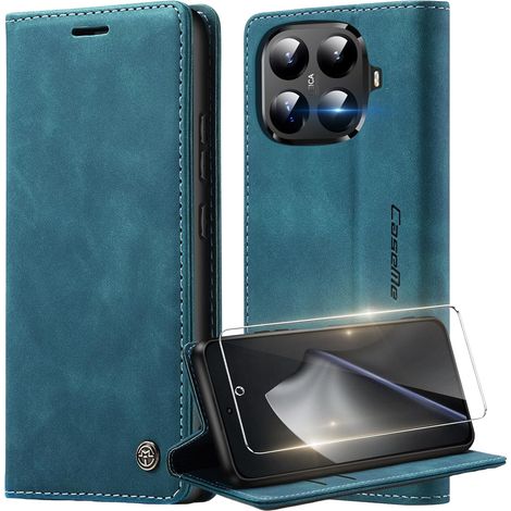 Coque pour Xiaomi 15T Pro 5G avec Verre Trempé Protection Écran, Étui Portefeuille Housse en Cuir Premium, et Porte Carte Coque Flip Case Étui pour Xiaomi 15T Pro 5G, Blau (1/5)