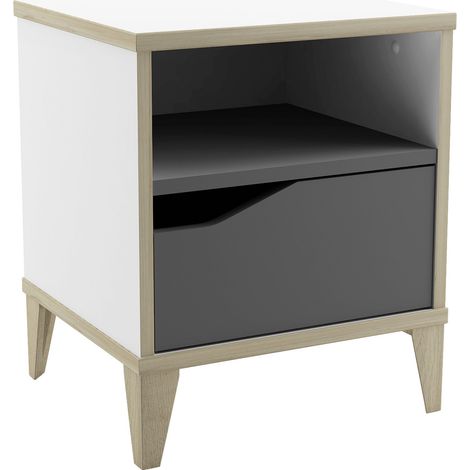 Table de chevet Genius Chambre à coucher Table de chevet pour enfants 1 tiroir Mobilier blanc et gris 44x37x33 cm (1/5)
