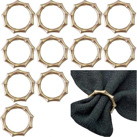 Lot de 12 ronds de serviette dorés en bambou mat, parfaits pour les repas, les décorations de fêtes et les tables de mariage. (1/5)