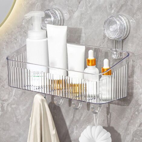Duschablage mit Saugnapf – kein Bohren erforderlich – abnehmbare Ablage mit Haken, wasser- und ölbeständig, Tragkraft 25 kg, Organizer für Bad und Küche (30 cm × 22 cm) (1/5)