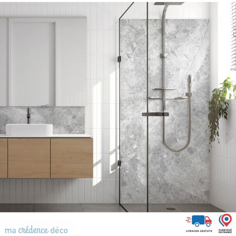 Panneau de douche : Marbre de Velletri - Couleur Gris clair - Alu composite - 90 - 245 (1/3)
